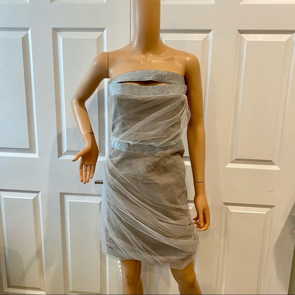 EMPORIO ARMANI SZ 10 STRAPLESS GREY DRESS W TULLE - Picture 1 of 12